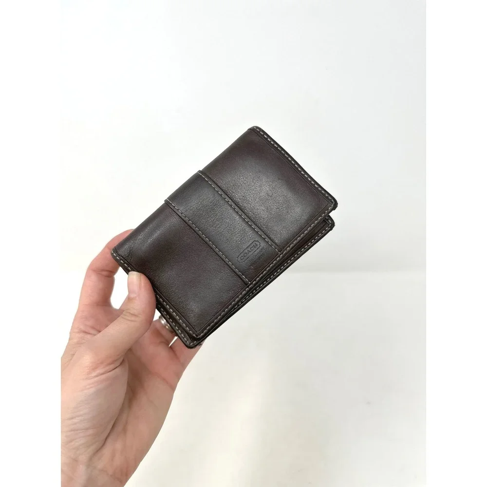 Vintage Coach Compact Bifold Leather Wallet Brown